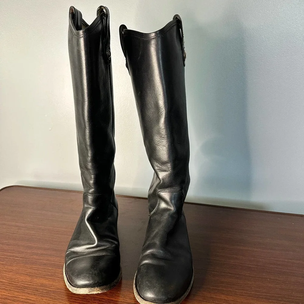 Frye Melissa Button Pull On Black Riding Boots Size 6B - Picture 7 of 13